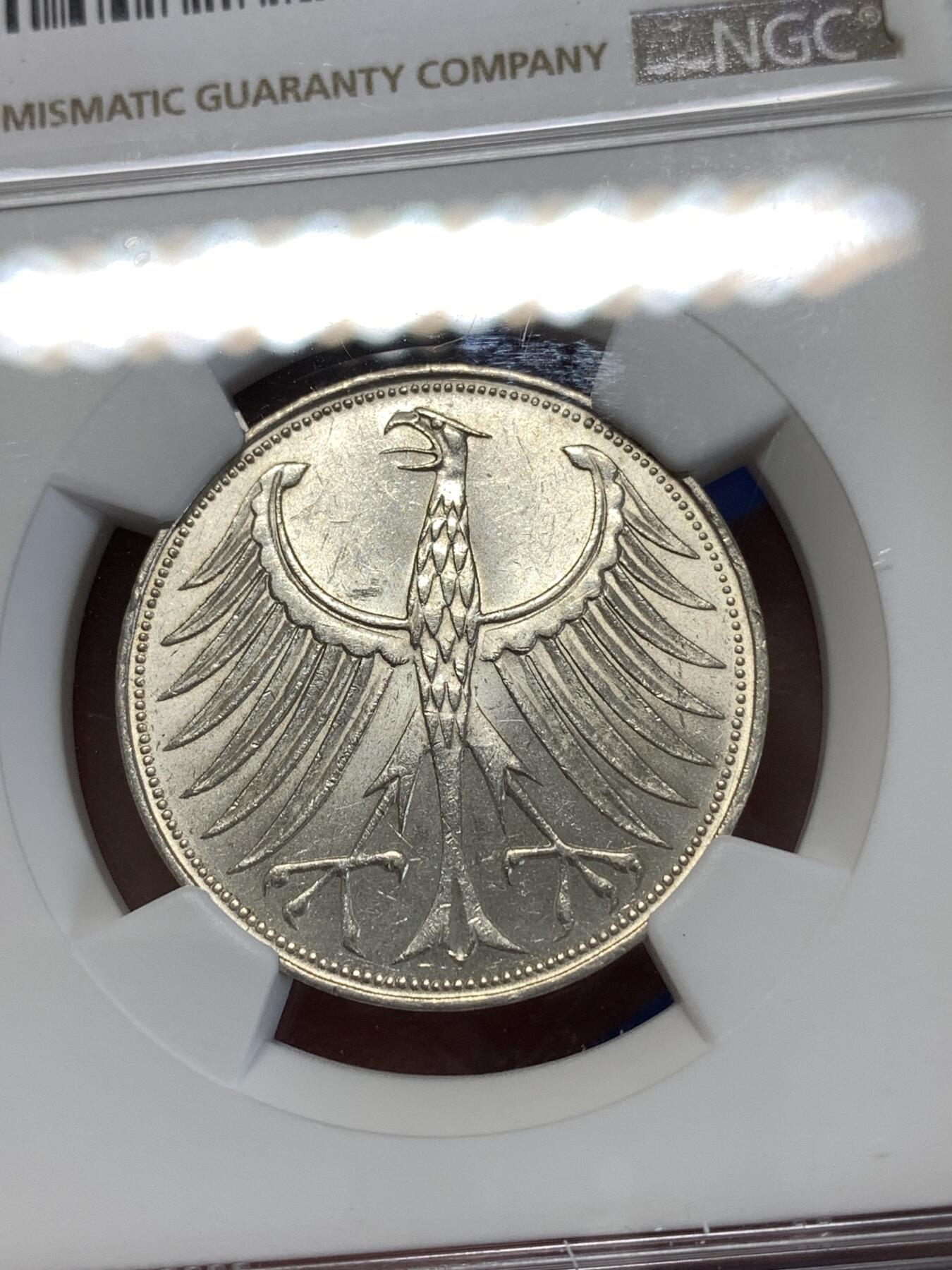 《竞宝斋》第277场- 周日，周一 2场连拍 （全场包邮） NGC MS61 德国1963年5马克银币 经典德国鹰设计
