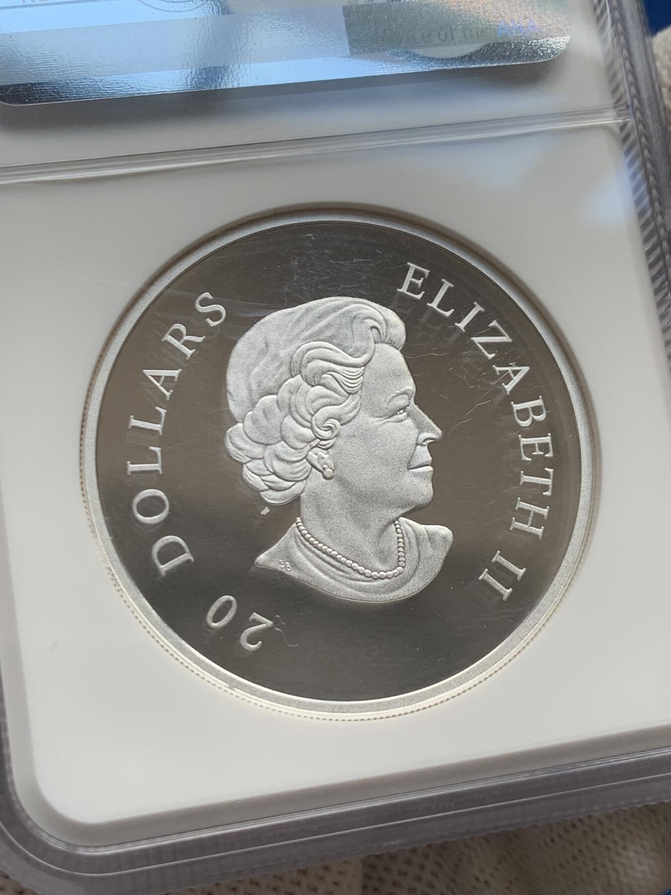 《竞宝斋》第277场- 周日，周一 2场连拍 （全场包邮） NGC PF69UC 加拿大2009年雪花镶嵌币 20加元纪念银币 2011年度克劳斯世界硬币大奖赛之年度最佳银币奖 限量不可多得 带盒 精制币 31.39克 999银 38mm