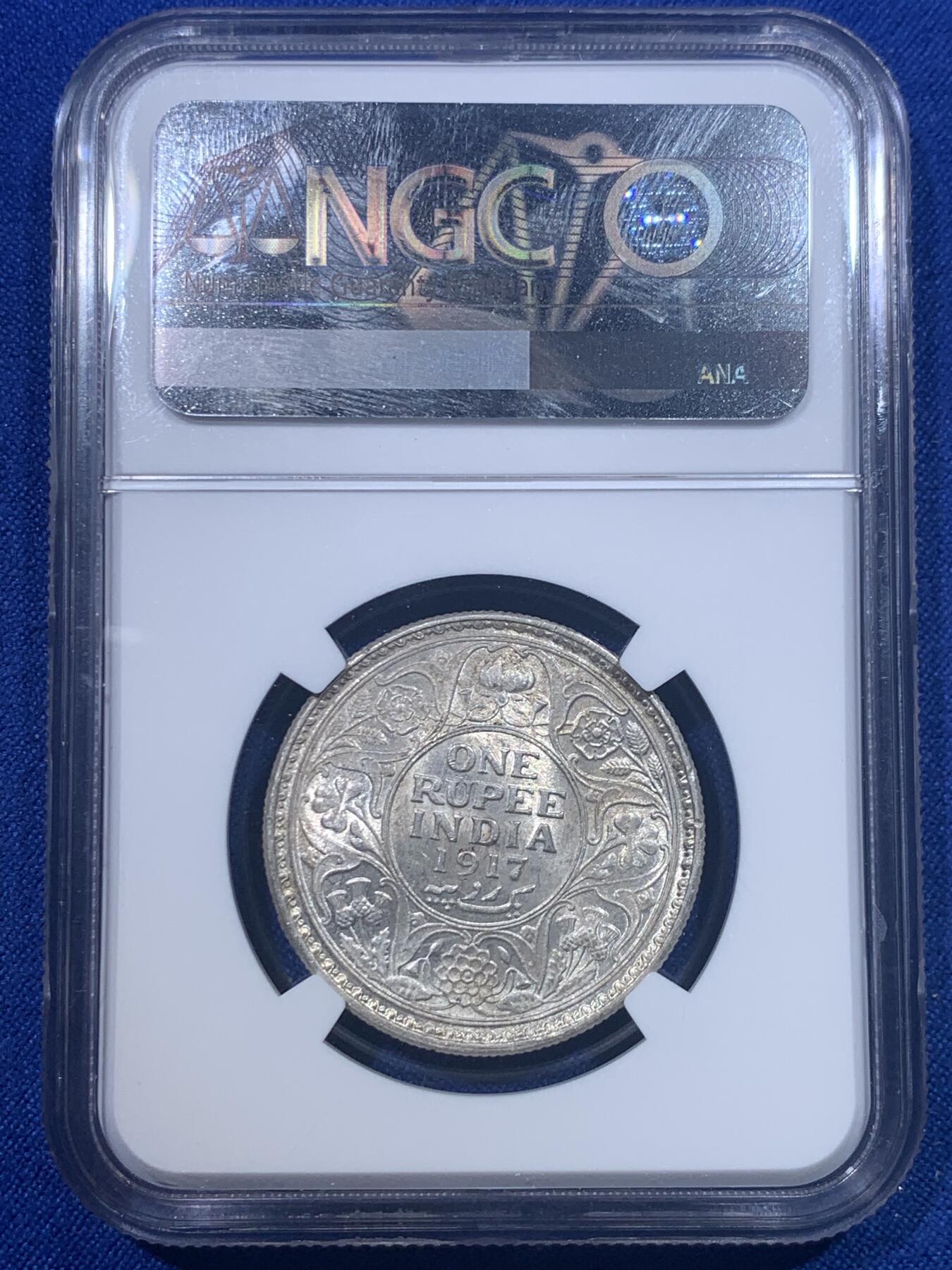 《竞宝斋》第277场- 周日，周一 2场连拍 （全场包邮） NGC MS61 英属印度 1917年 C版 乔五 1卢比银币