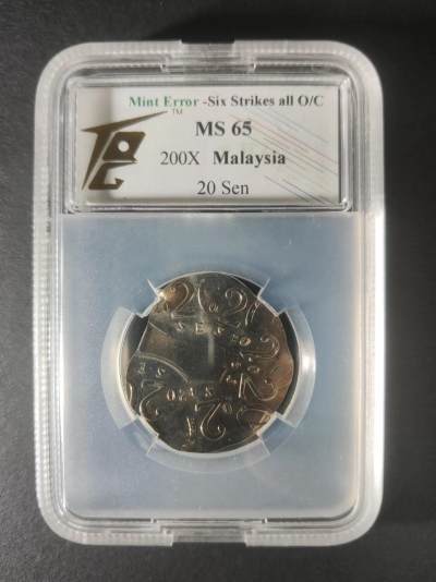 草稿银行第二十一期国外钞票硬币拍卖 - 马来西亚 20分 六次铸币全部铸错 TQG 65MS