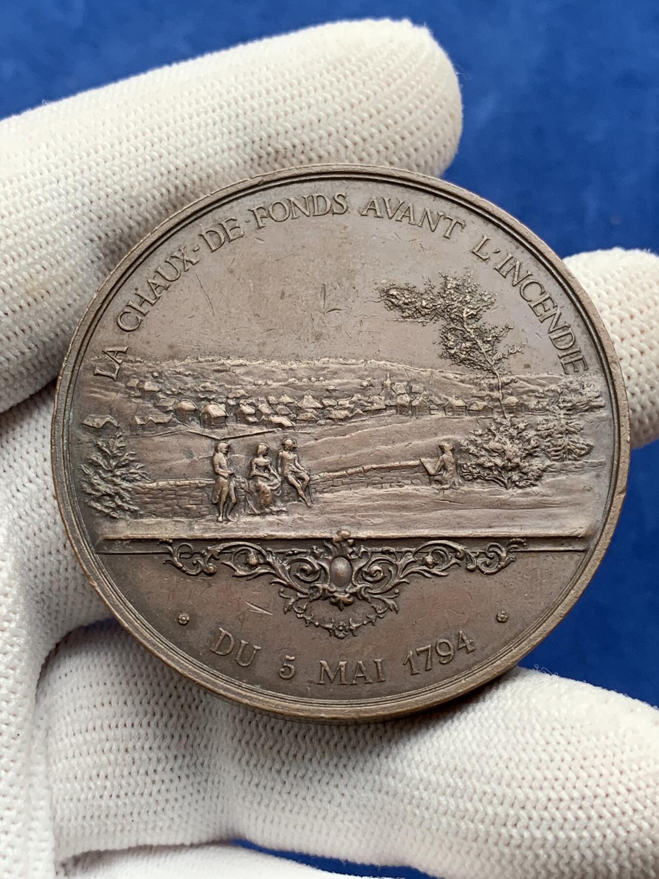 《竞宝斋》第277场- 周日，周一 2场连拍 （全场包邮） 瑞士1894年拉绍德封大火重建百年纪念大铜章 50.7mm 79克