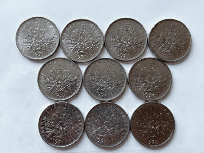 第一海外回流一元起拍收藏 散币专场 第95期 - 法国5法郎 10枚