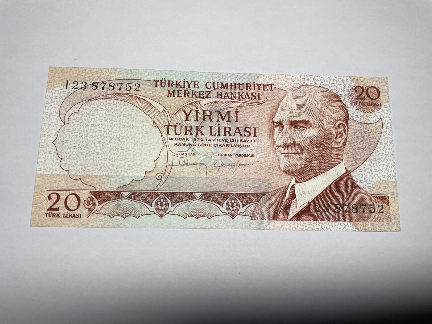 2024年集古藏今外币拍卖第八期-第10场—（总第80拍）-纸币专场，本场拍完结算发货，本期寄存的2-3天内完成发货，再进行下一期拍卖。 1970年土耳其20里拉