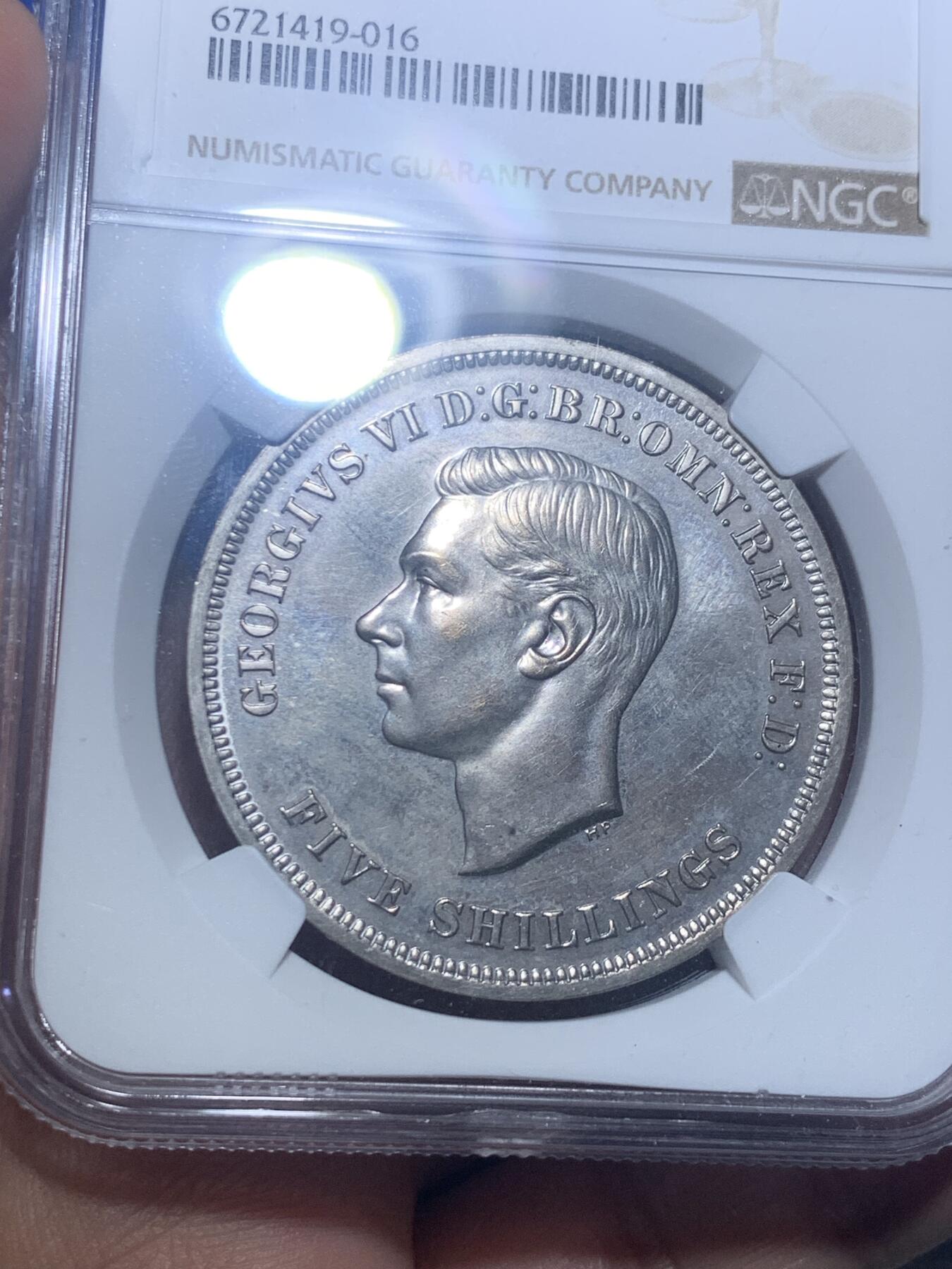 《竞宝斋》第277场- 周日，周一 2场连拍 （全场包邮） NGC PL64 英国1951年乔治六世克朗 最后的镍马剑