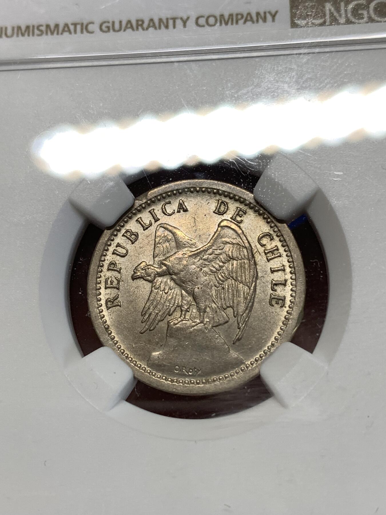 《竞宝斋》第277场- 周日，周一 2场连拍 （全场包邮） NGC MS63 1940智利20分 智利早期辅币挺少见的