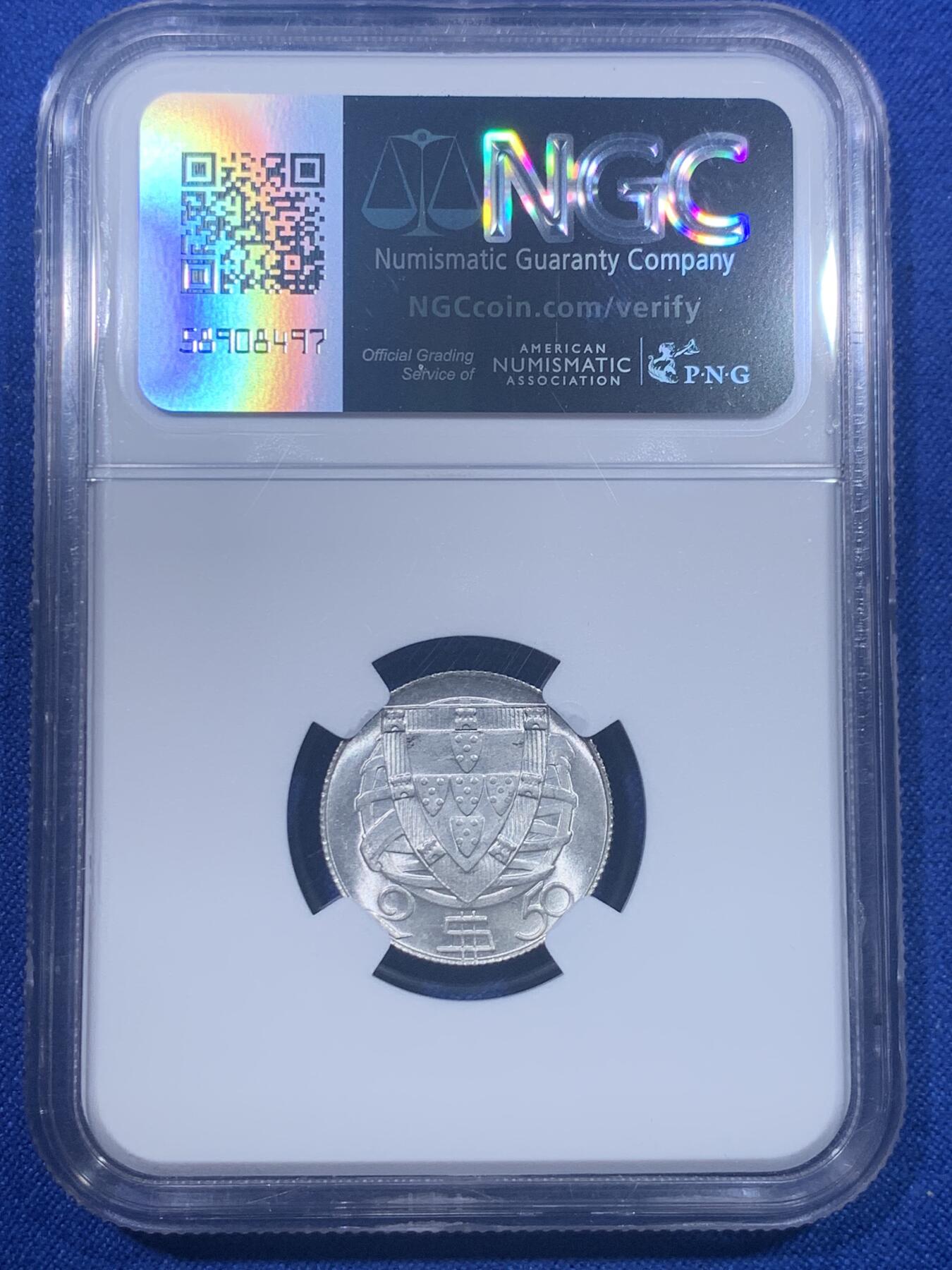 《竞宝斋》第277场- 周日，周一 2场连拍 （全场包邮） NGC MS65 葡萄牙1947年帆船2.5埃斯库多银币