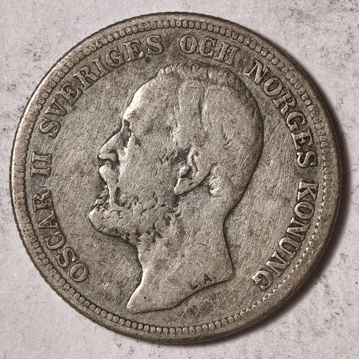 紫瑗钱币——第382期拍卖 瑞典 1904年 奥斯卡二世 2克朗 15克 0.8银