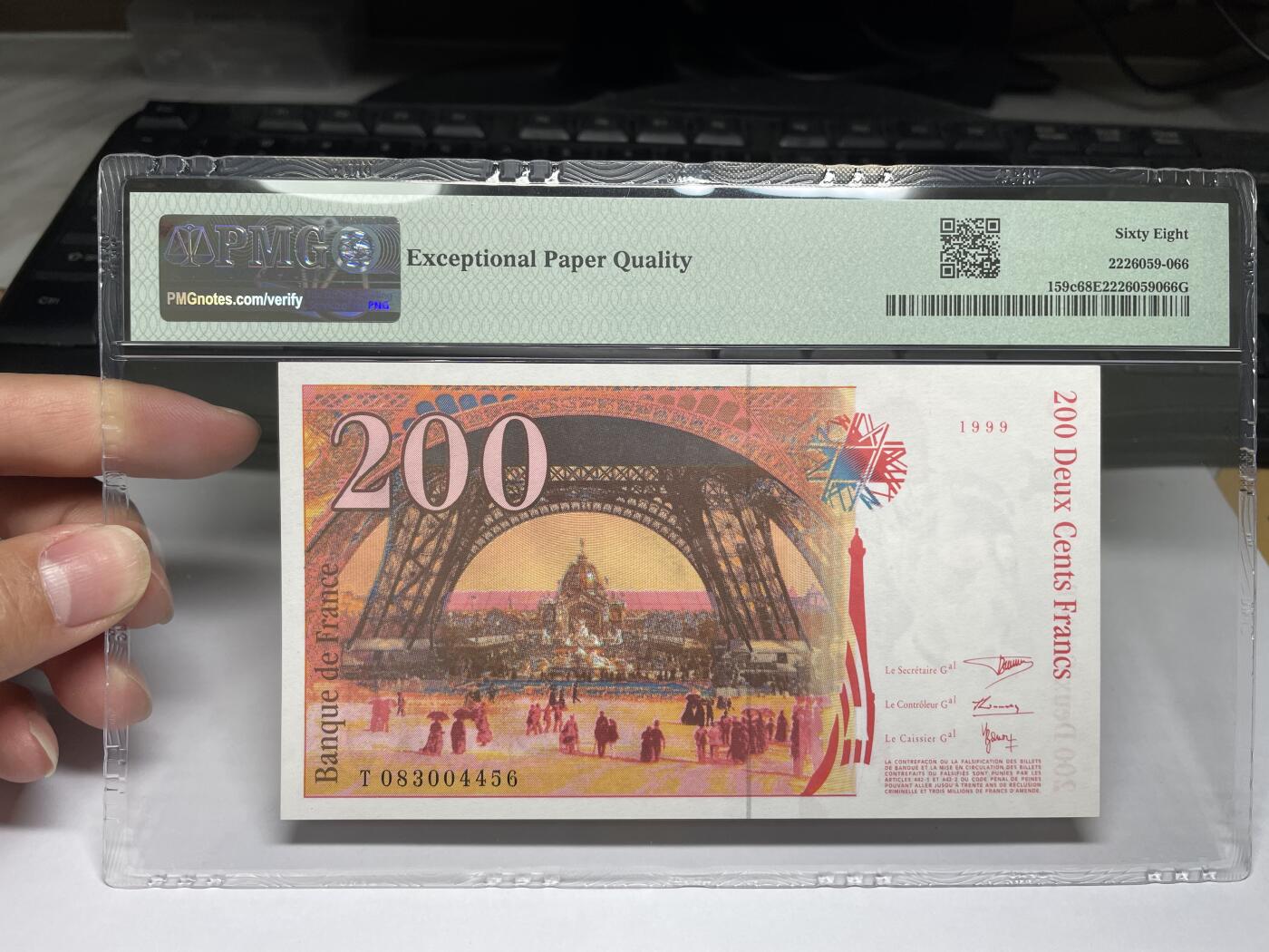 2024年集古藏今外币拍卖第八期-第10场—（总第80拍）-纸币专场，本场拍完结算发货，本期寄存的2-3天内完成发货，再进行下一期拍卖。 1999年法国200法郎冠军分，Pmg68分，冠军分仅4张
