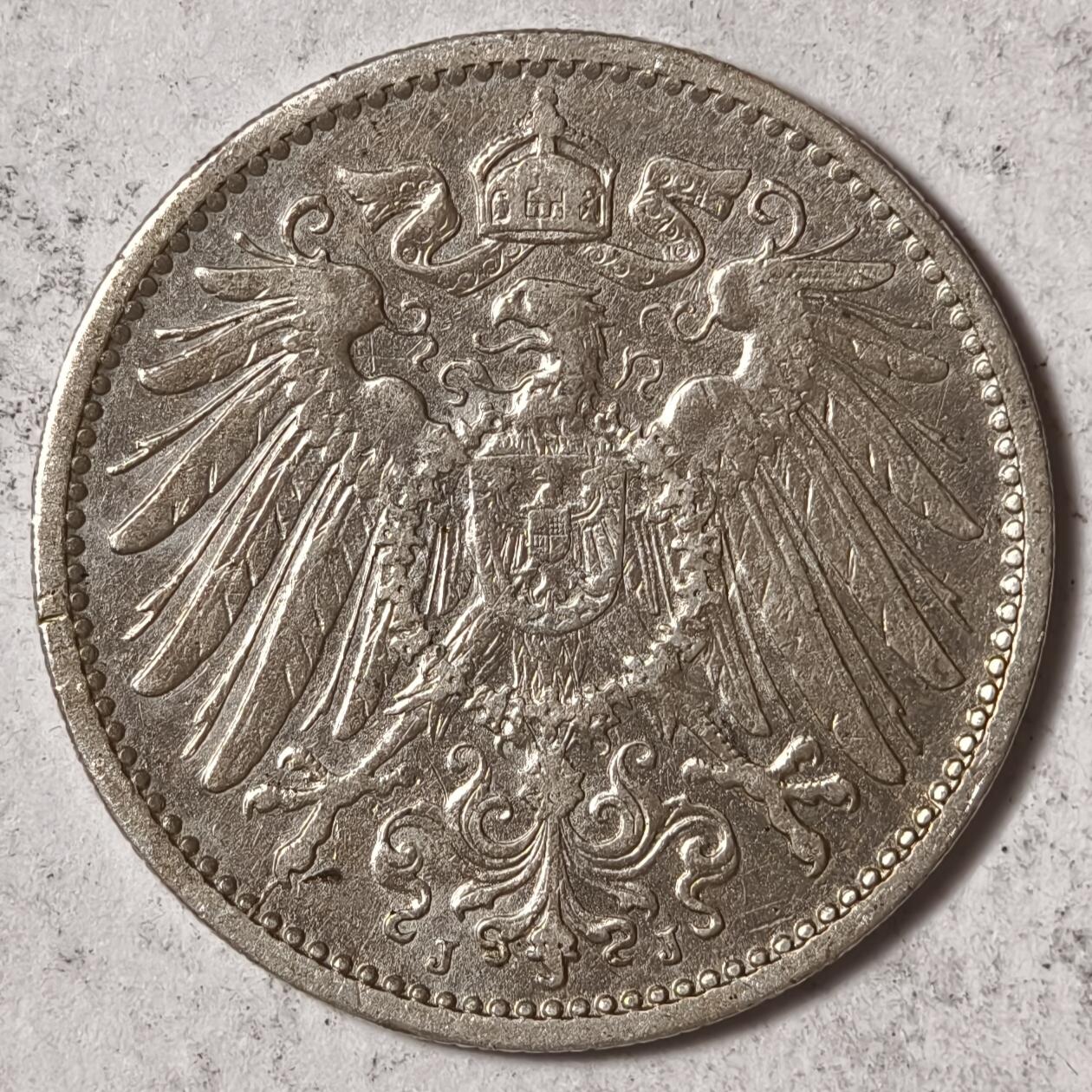 紫瑗钱币——第382期拍卖 德国 1901年 J版 第二帝国 长翅 1马克 银币 5.5克 0.9银