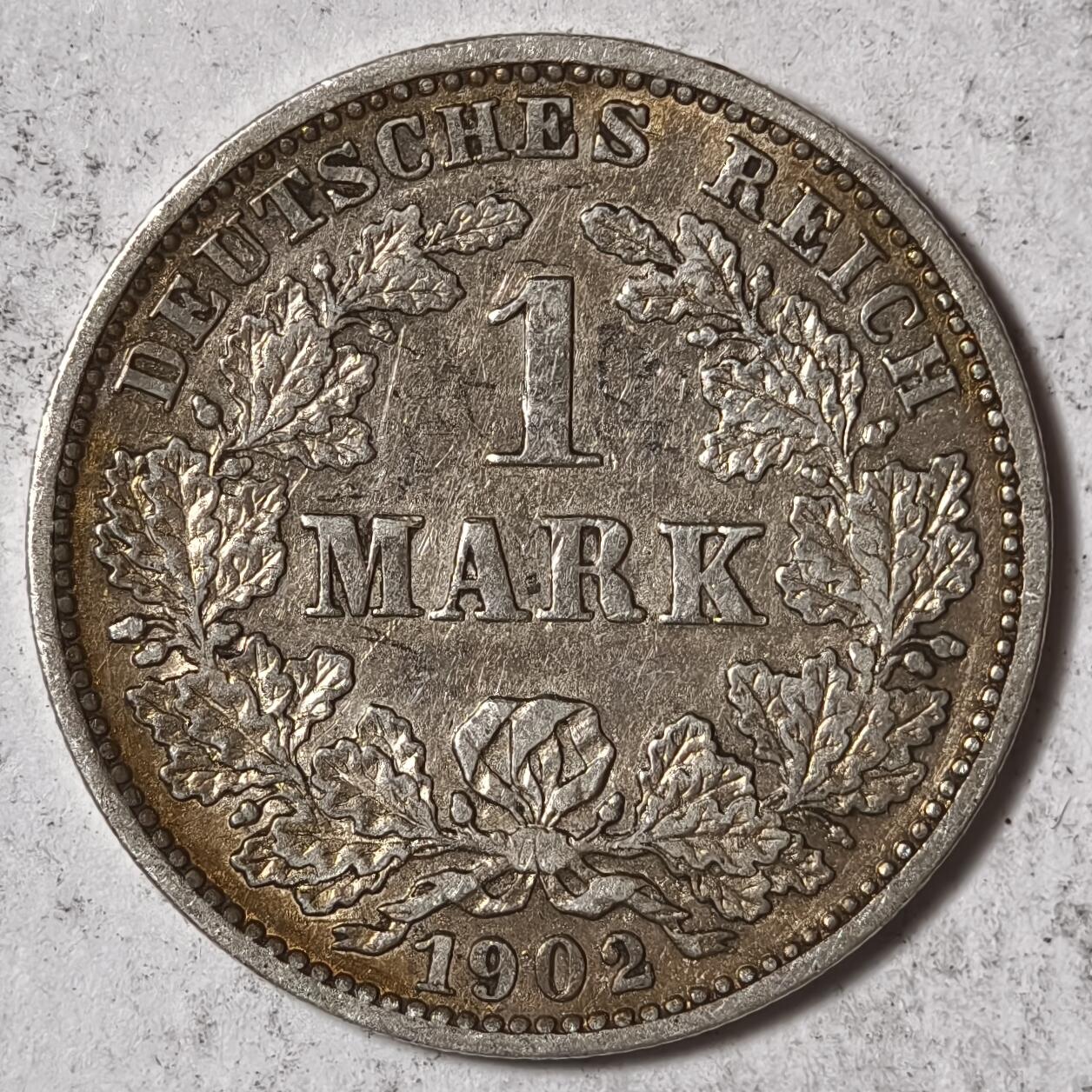 紫瑗钱币——第382期拍卖 德国 1902年 J版 第二帝国 长翅 1马克 银币 5.5克 0.9银