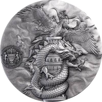 CSIS-GREAT评级精品钱币拍卖第二百五十期 - 加蓬2023年龙飞凤舞龙凤呈祥1.8盎司仿古双面超高浮雕纪念银币