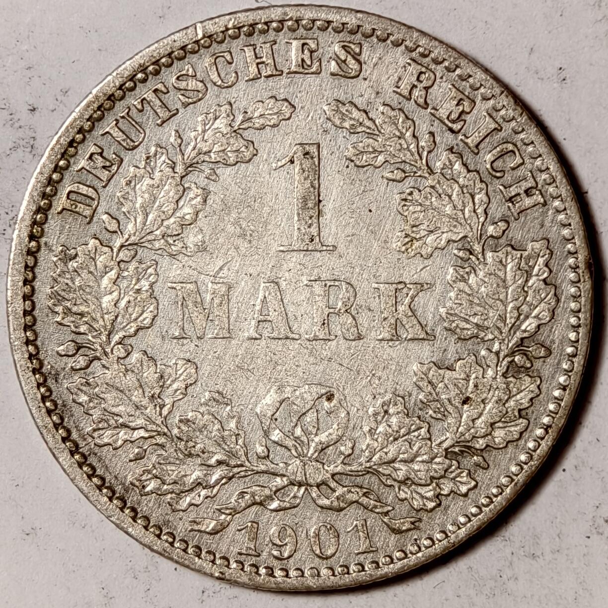 紫瑗钱币——第382期拍卖 德国 1901年 J版 第二帝国 长翅 1马克 银币 5.5克 0.9银