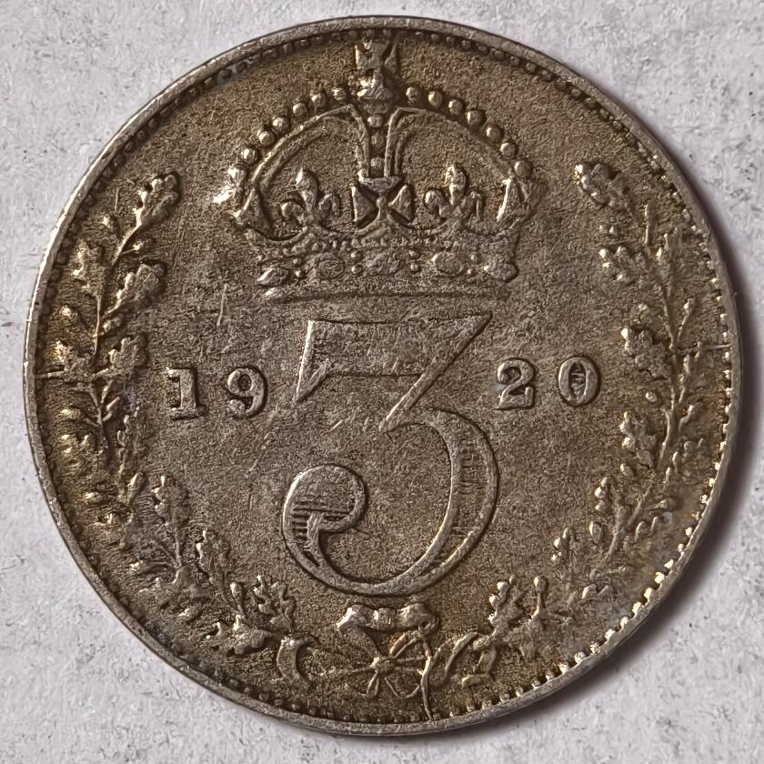 紫瑗钱币——第458期 英国 1920年 乔治五世 3便士 1.42克 0.925银 