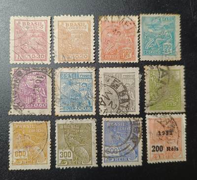 ↓君缘收藏123期☞钱币邮品↓无佣金、可寄存、满10元包邮  - 巴西邮票，约20-40年代邮票，从左至右1元结拍发1枚，2元结拍发2枚，以此类推封顶12枚