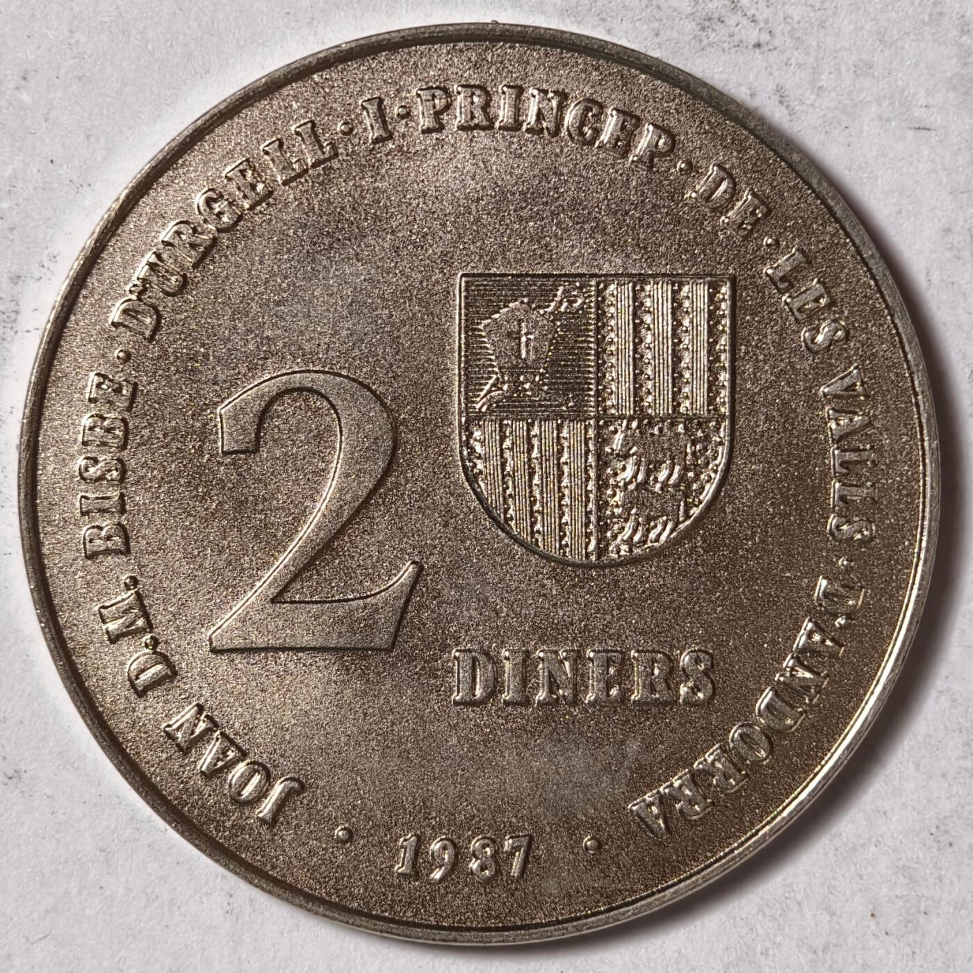 紫瑗钱币——第382期拍卖 安道尔 1987年 1992巴塞罗那奥运会 2第纳尔 镍币 UNC