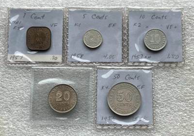 苏联铜章、瑞士银章，千禧年银币，各国纪念银币，老铜银币等，彼得堡世界钱币勋章拍卖第99期（端午假期周日一两连拍、更新中） - 英属马来亚与婆罗洲1956-61年5枚套，伊丽莎白二世女王