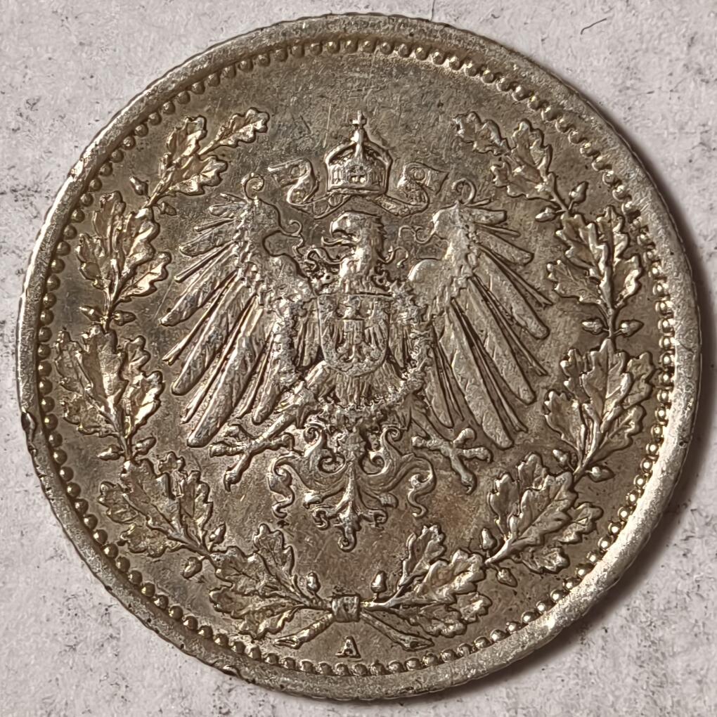 紫瑗钱币——第382期拍卖 德国 1915年 A版 第二帝国 1/2马克 银币 2.77克 0.9银
