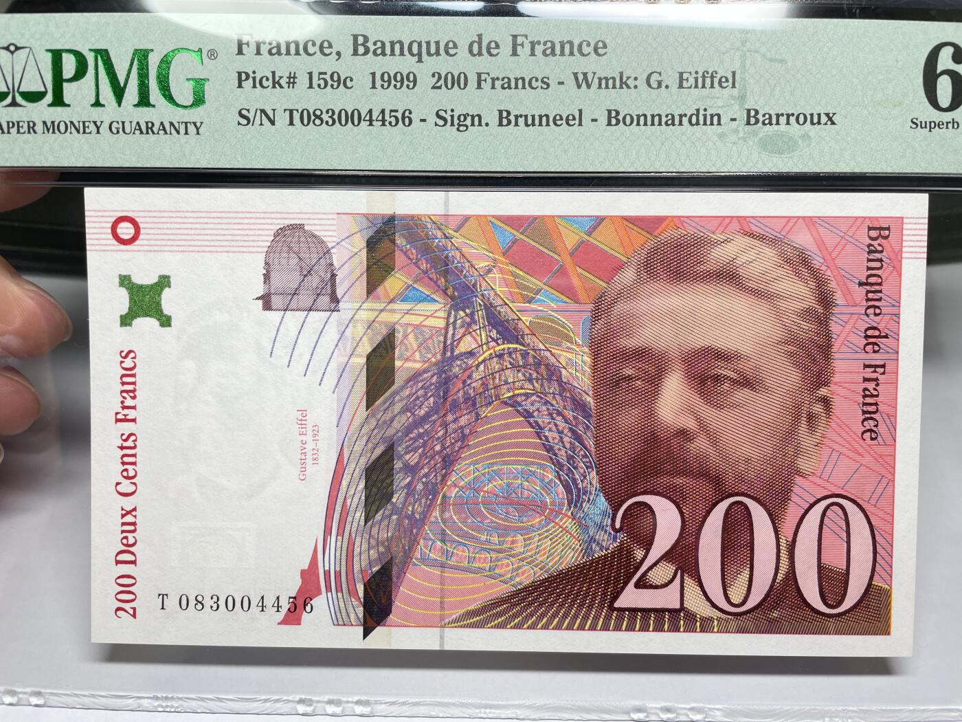 2024年集古藏今外币拍卖第八期-第10场—（总第80拍）-纸币专场，本场拍完结算发货，本期寄存的2-3天内完成发货，再进行下一期拍卖。 1999年法国200法郎冠军分，Pmg68分，冠军分仅4张