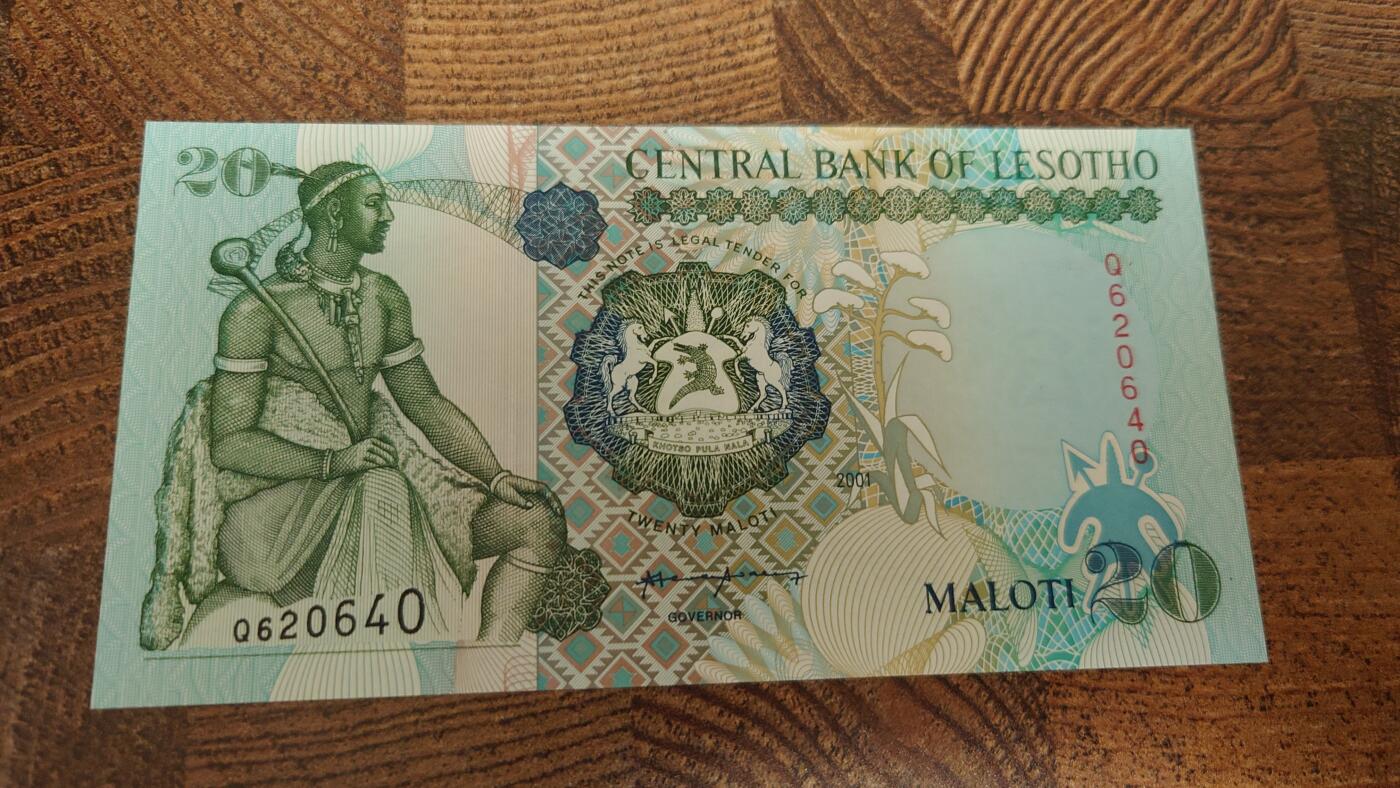 【麦稀奇世界钱币展】精选微拍第113期暨2024年第24期  六月币展新品卖剩存货选购专场 2001年莱索托20 全新绝品尾号640