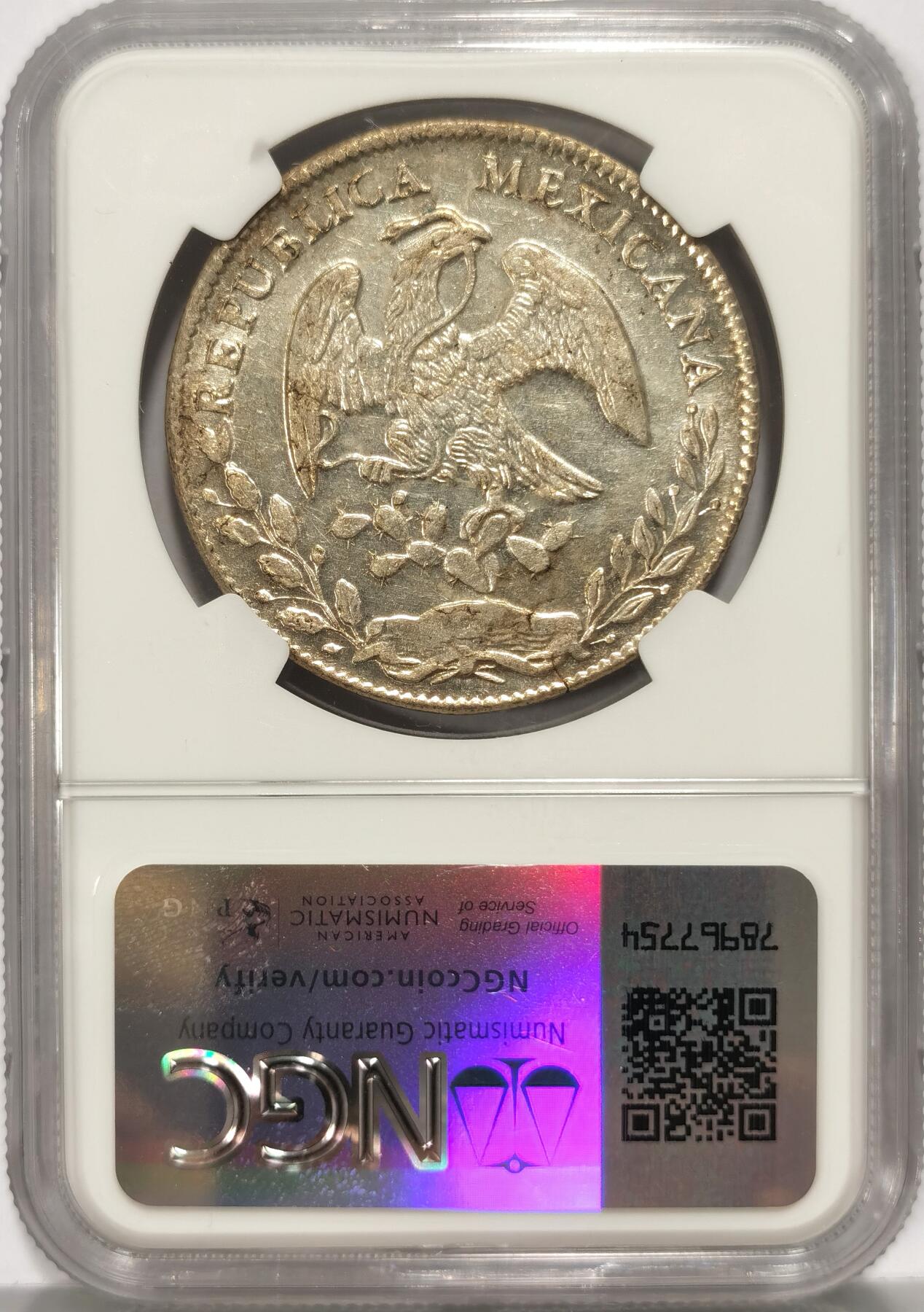 【麦稀奇世界钱币展】博洋堂“流萤染夏”六月精品专场暨第081期（全场包邮） NGC MS63 墨西哥1877年GO FR版花边鹰洋，全深打，细节完美，原汁原味黄油光，滴水未下，难得的品相
