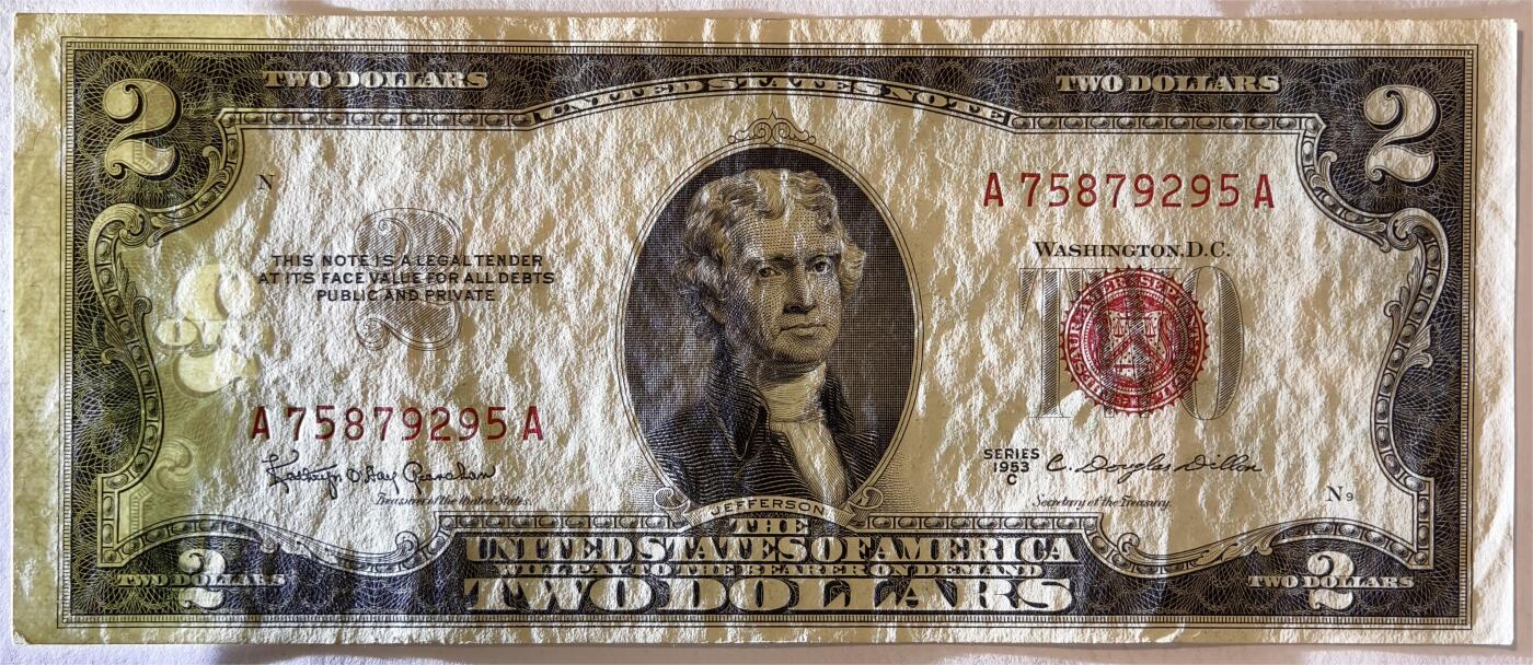 紫瑗钱币——第363期拍卖——纸币场 美国 1953年 C序列 托马斯·杰斐逊 2美元 红印 政府券 AU