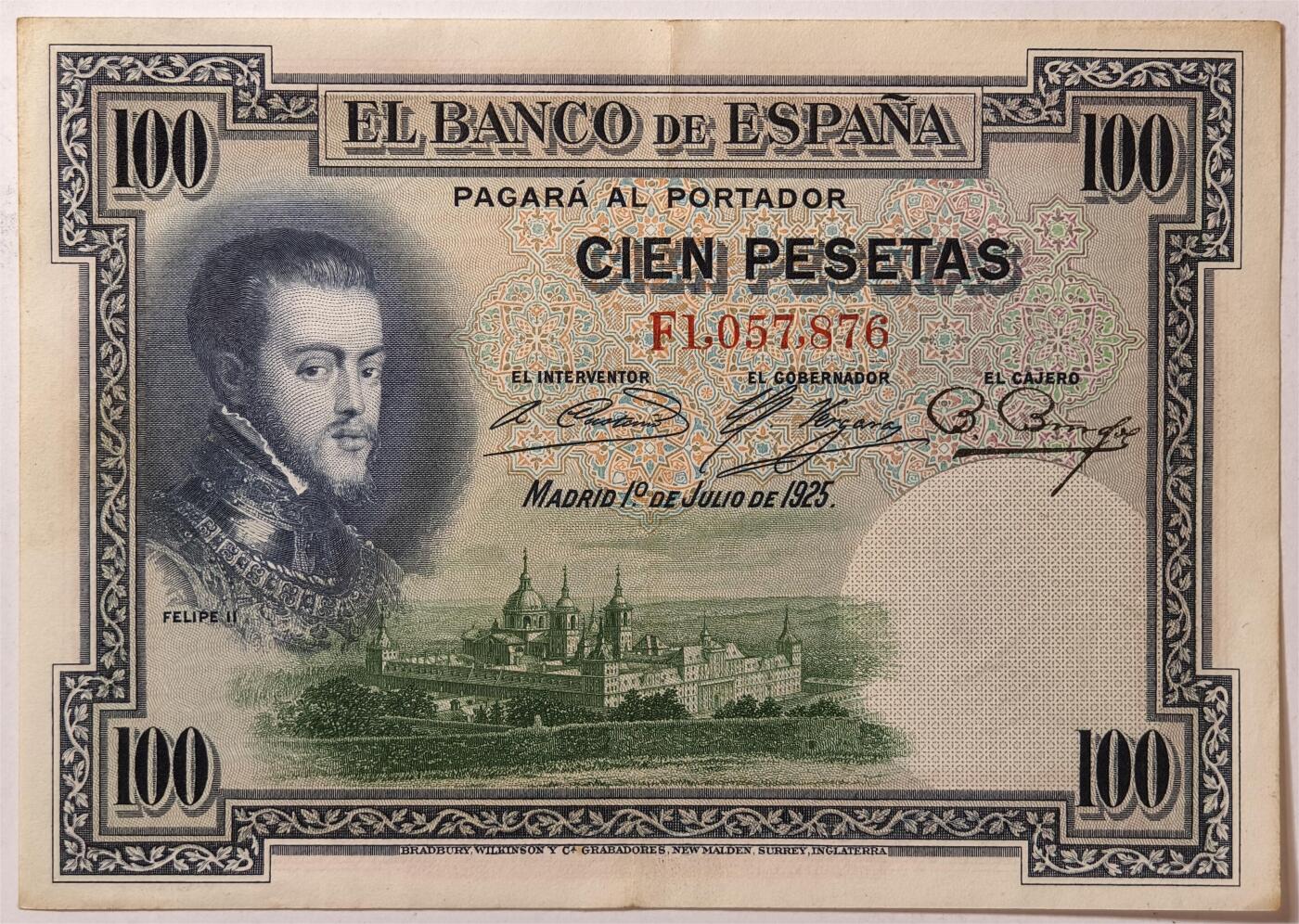 紫瑗钱币——第391期拍卖——纸币场 西班牙 1925年 油画《腓力二世的座椅》 100比塞塔 AU