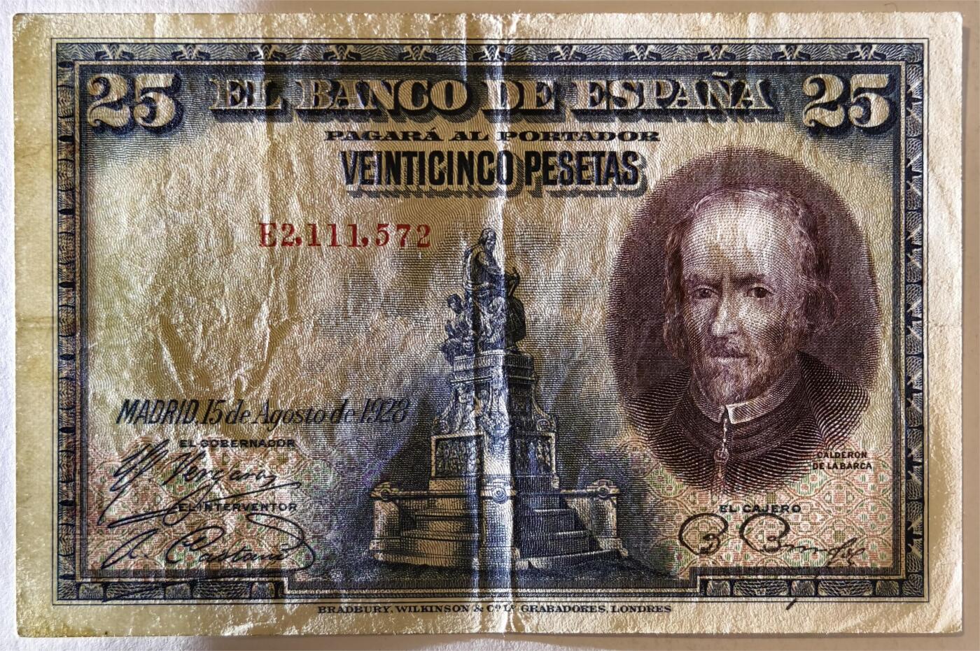 紫瑗钱币——第391期拍卖——纸币场  西班牙 1928年 卡尔德隆 25比塞塔 AU