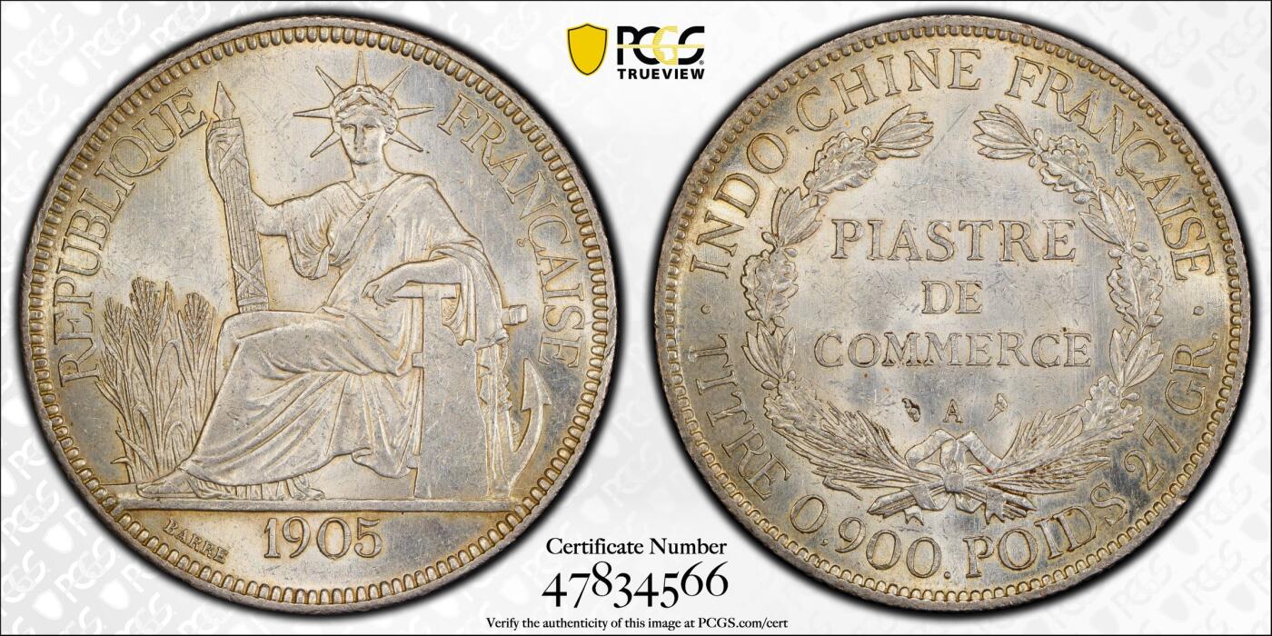 【麦稀奇世界钱币展】博洋堂“流萤染夏”六月精品专场暨第081期（全场包邮） 1905坐洋，PCGS MS62，包浆细节完美，此枚状态上乘，坐洋随越南经济发展有较高收藏潜力