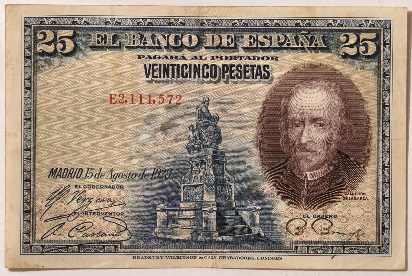 紫瑗钱币——第391期拍卖——纸币场  西班牙 1928年 卡尔德隆 25比塞塔 AU