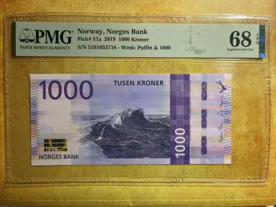 【Blue Auction】✨世界纸币精拍第490期【精】 - 挪威 2019年1000克朗 PMG68EPQ 超高分