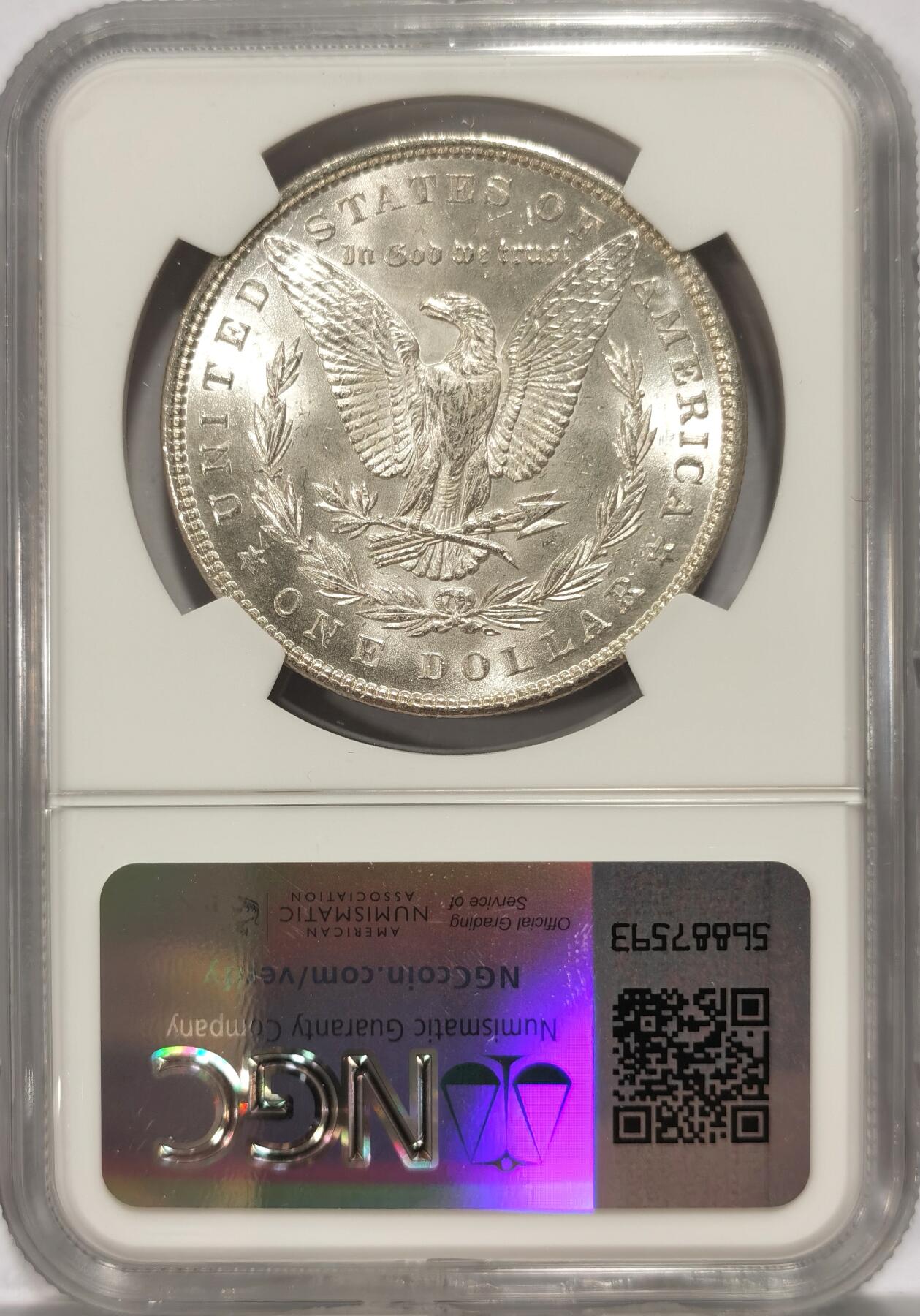 【麦稀奇世界钱币展】博洋堂“流萤染夏”六月精品专场暨第081期（全场包邮） NGC MS62 美国1896年摩根银币，币面无任何污染