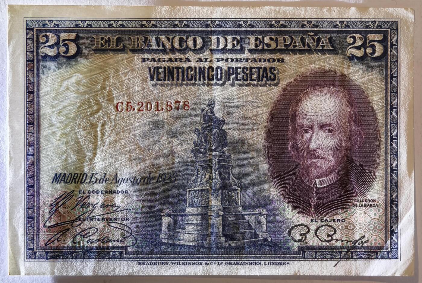 紫瑗钱币——第391期拍卖——纸币场 西班牙 1928年 卡尔德隆 25比塞塔 AU