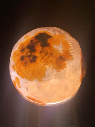 精美冰飘亚光战国红玛瑙手工俏色巧雕鱼钱币随形圆珠一个， 精美冰飘亚光战国红玛瑙手工俏色巧雕鱼钱币随形圆珠一个，