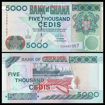 联合阁邮币社™ ——“国际纸币专场” -  加纳5000塞地 全新UNC （号码签名随机）
