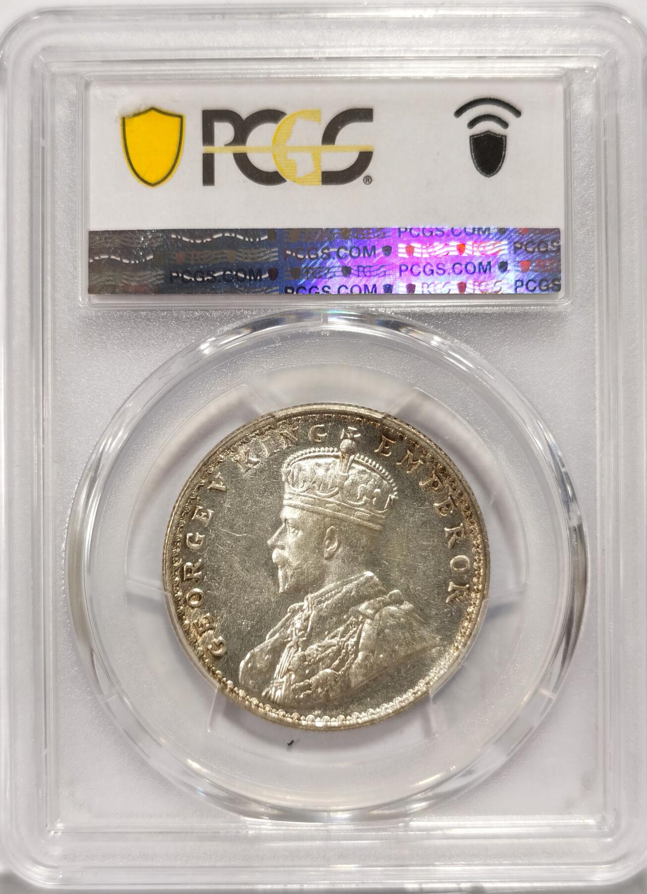 【麦稀奇世界钱币展】博洋堂“流萤染夏”六月精品专场暨第081期（全场包邮） 印度乔治六世1卢比，阴阳单面错铸银币，印度经典趣味品种，南亚印度玩家的必藏品种，PCGS AU58，状态好，两面头像打铸清晰