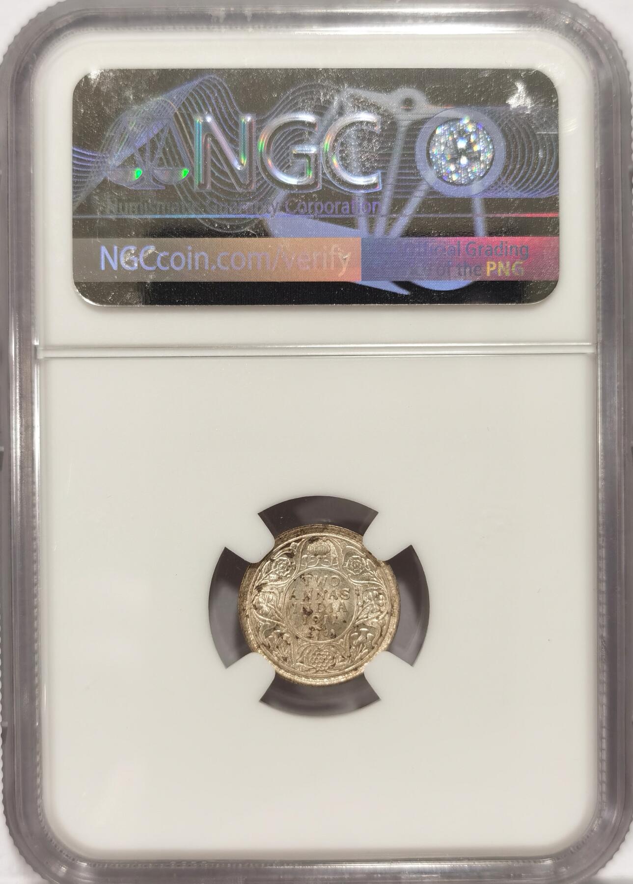 【麦稀奇世界钱币展】博洋堂“流萤染夏”六月精品专场暨第081期（全场包邮） NGC MS65 1911印度2安娜猪卢比，印度经典品种，顶级品相，南亚印度玩家的必藏品种，比猪1卢比稀少很多，麦稀奇首见