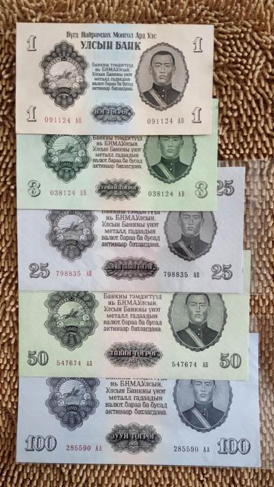 拍拍乐-六月粽情与你相遇 - 蒙古1955 正式建国后第一套纸币1+3+25+50+100图 unc品相按图发货