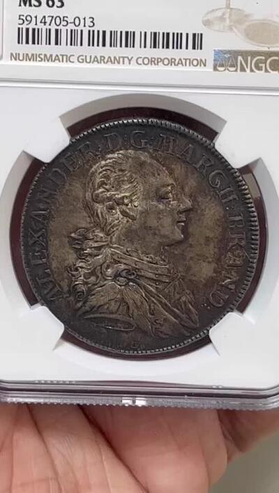 NGC-MS63 1777勃兰登堡安斯巴赫纹章泰勒 稀有品种
