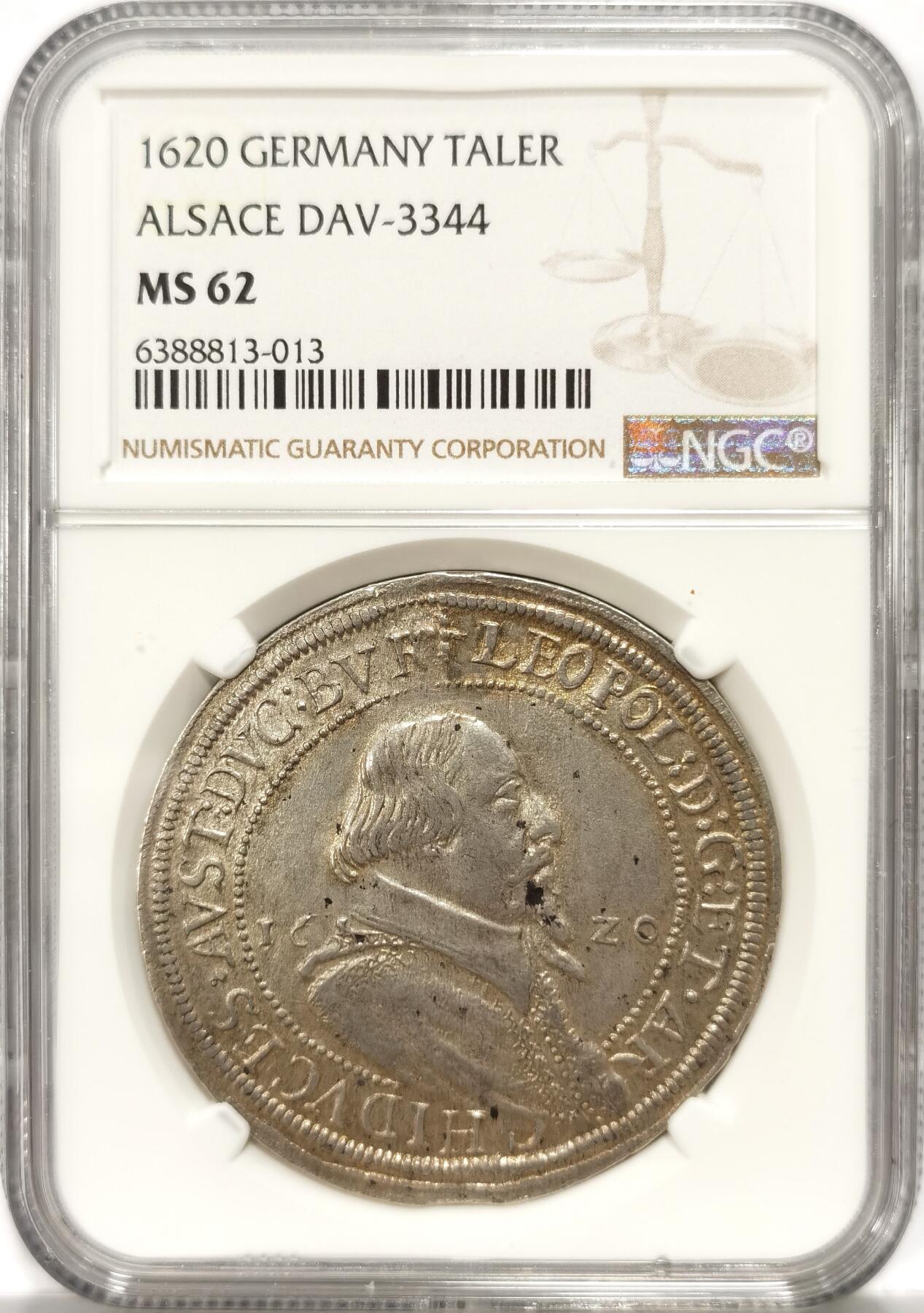 【麦稀奇世界钱币展】博洋堂“流萤染夏”六月精品专场暨第081期（全场包邮） NGC MS62 神罗德国阿萨斯公国1620年利奥波德大公泰勒 N榜冠军分