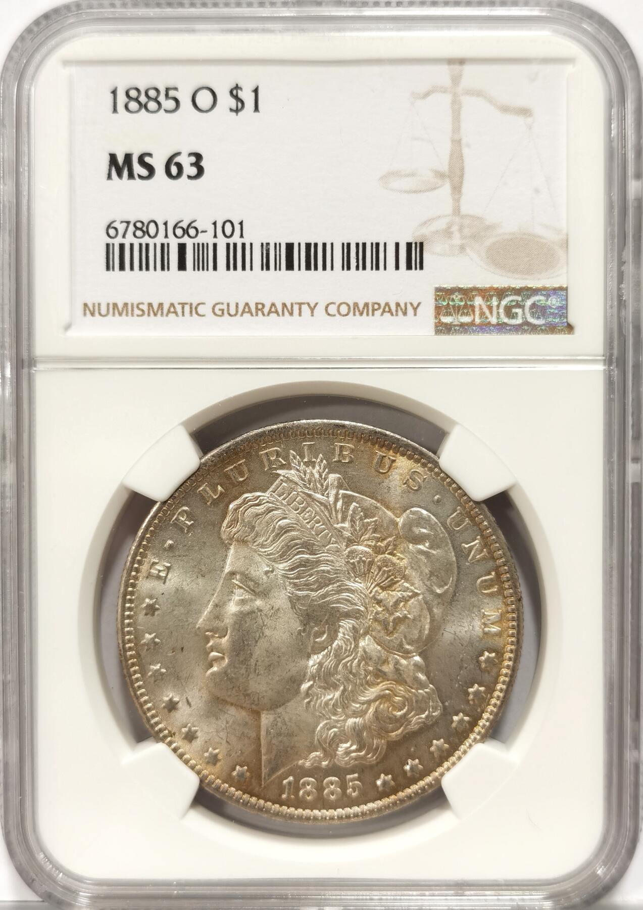 【麦稀奇世界钱币展】博洋堂“流萤染夏”六月精品专场暨第081期（全场包邮） 1885年美国摩根银币O版NGC-MS63，原汁原味老包浆，包浆醇厚，币面清爽干净又漂亮，打制精美