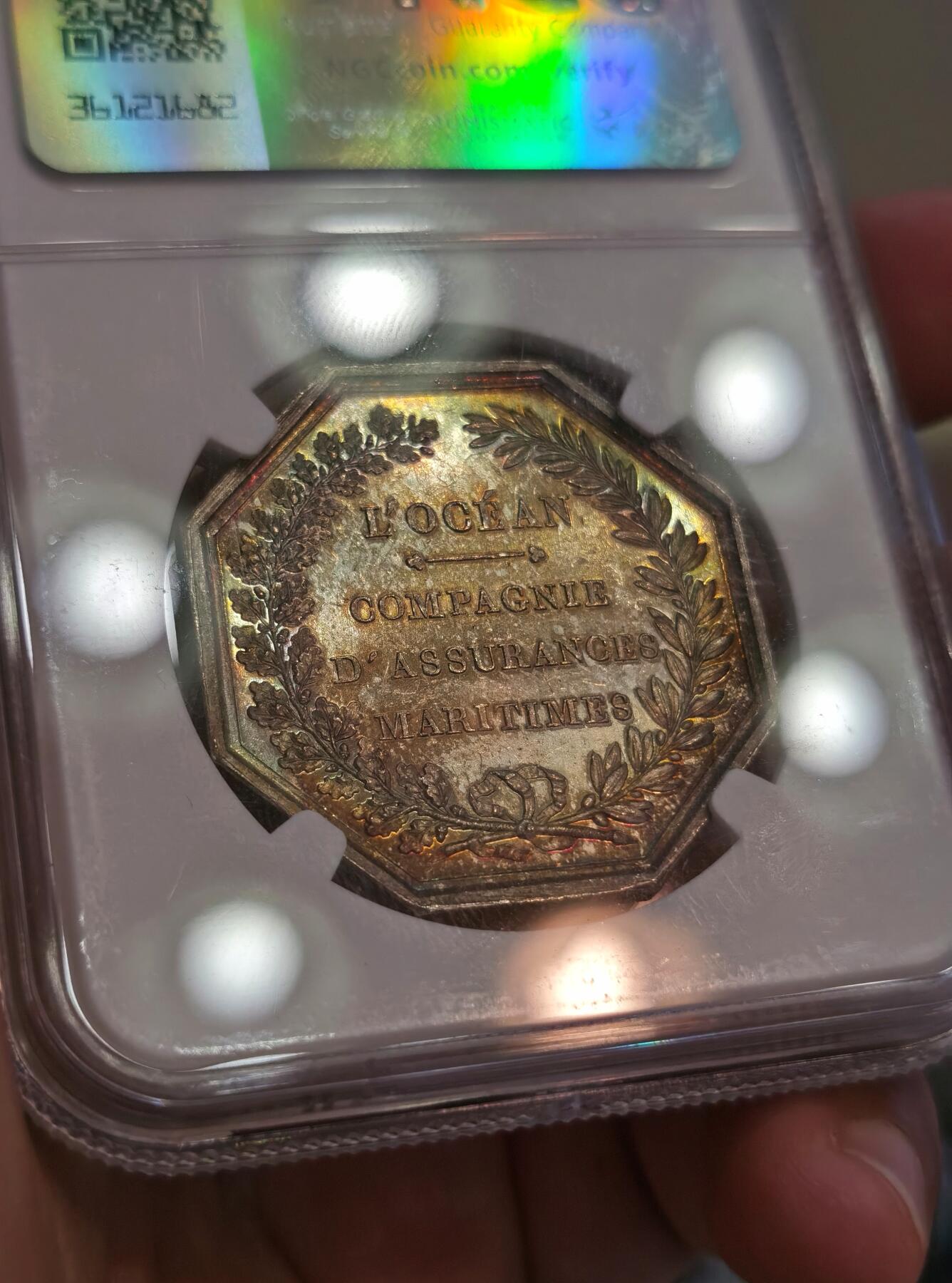 【麦稀奇世界钱币展】博洋堂“流萤染夏”六月精品专场暨第081期（全场包邮） 法国八角名誉品三叉河神贝壳款 边铭丰饶角 稀有 也是著名八角封面章 NGC MS61 彩好 状态不输62