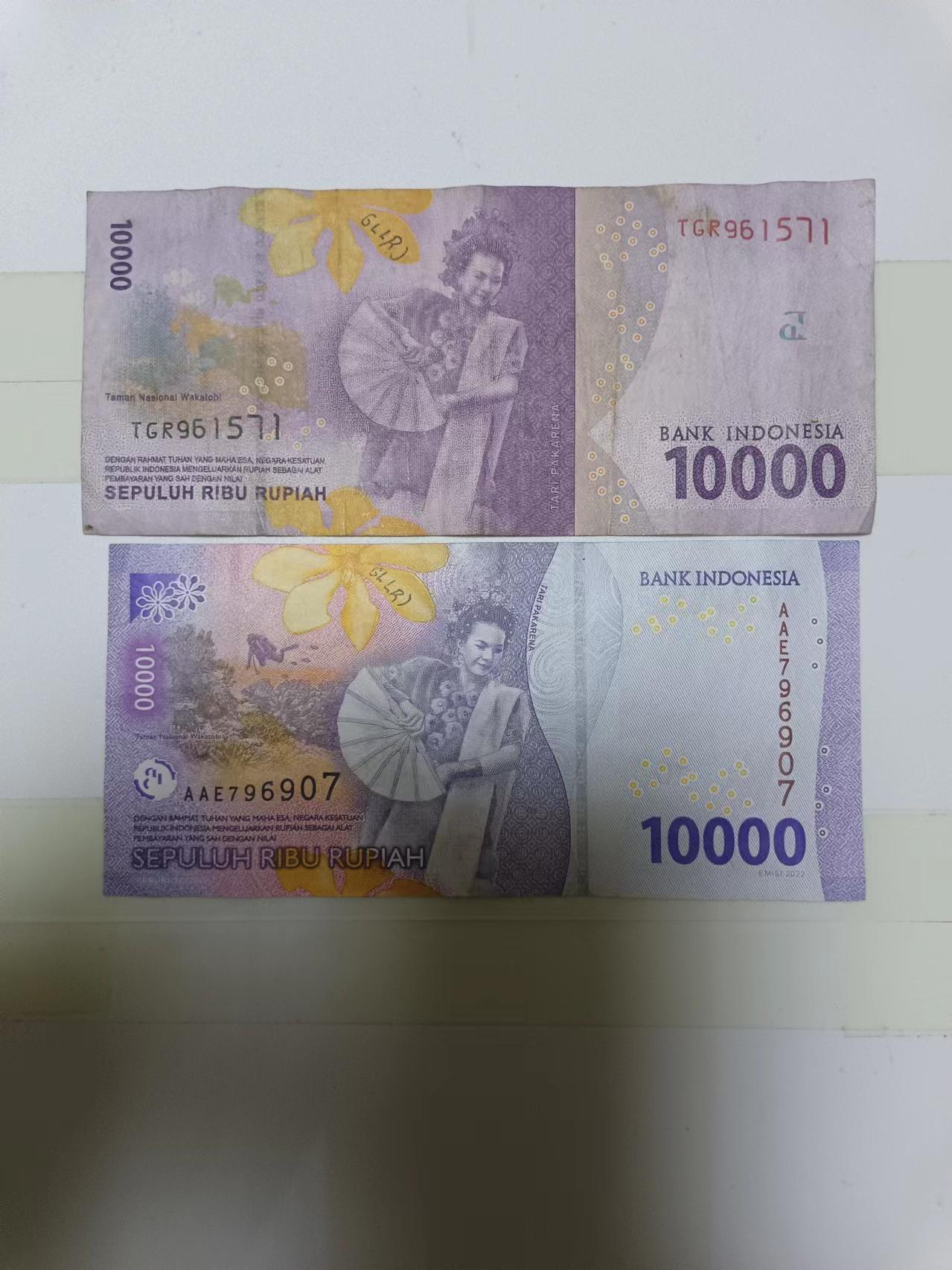 【20240616】非全新纸币第144场 印度尼西亚10000卢比2种不同版本