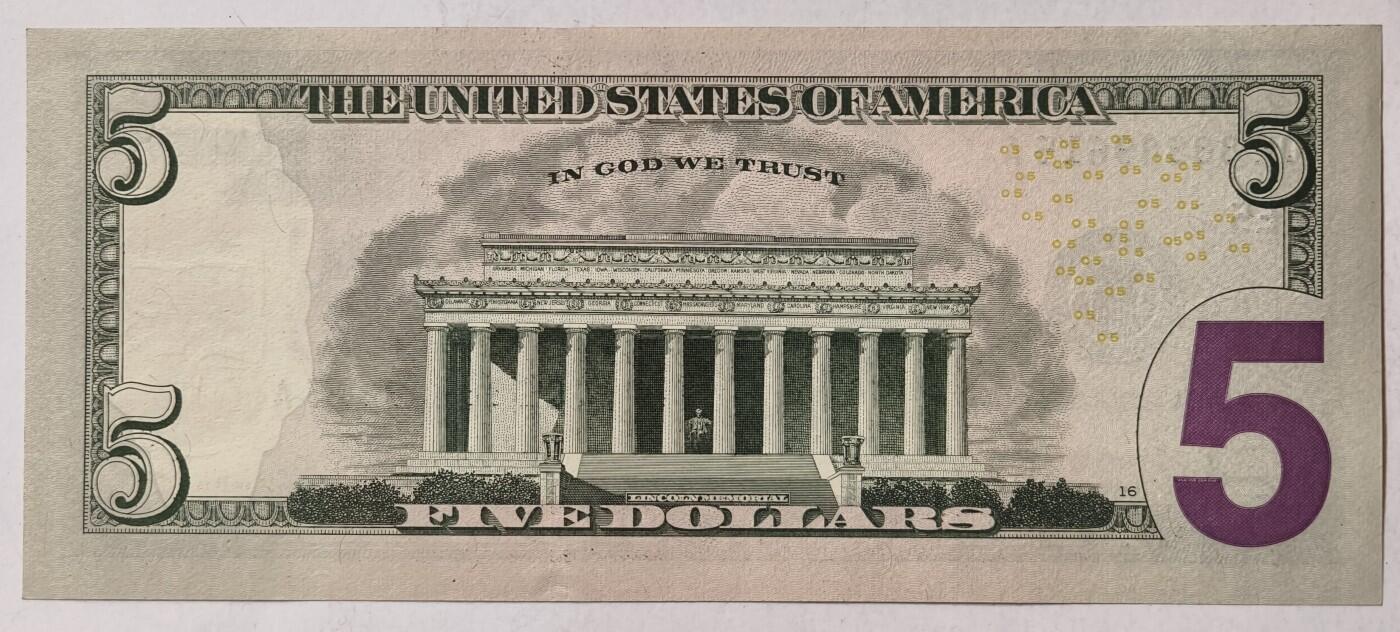 外币专场20240615第八场 美国2021年E版，无序列，林肯5元，彩色版UNC