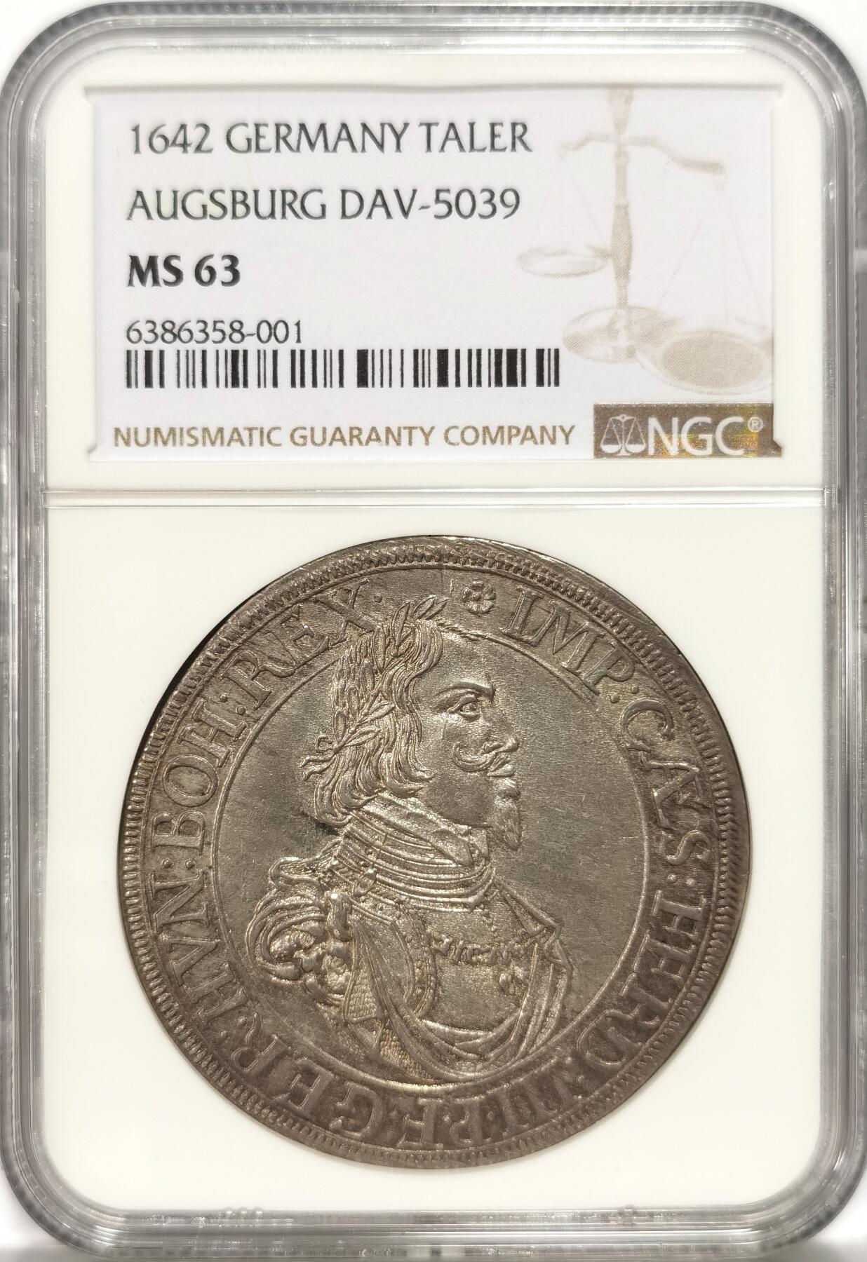 【麦稀奇世界钱币展】博洋堂“流萤染夏”六月精品专场暨第081期（全场包邮） NGC MS63 神罗德国奥格斯堡1642年景观泰勒 大热门景观老泰勒 高分很少