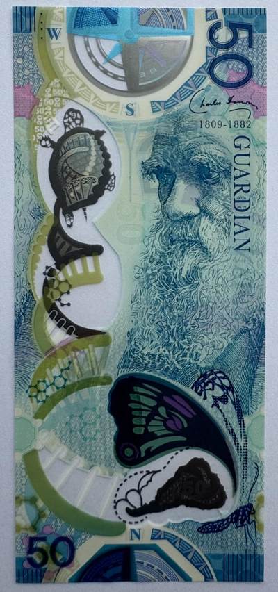 2024第25场（总第177期）：精品测试钞 - 罕见版本 英诺塞卡瑞希2015版达尔文50面额塑料测试钞UNC（版二）