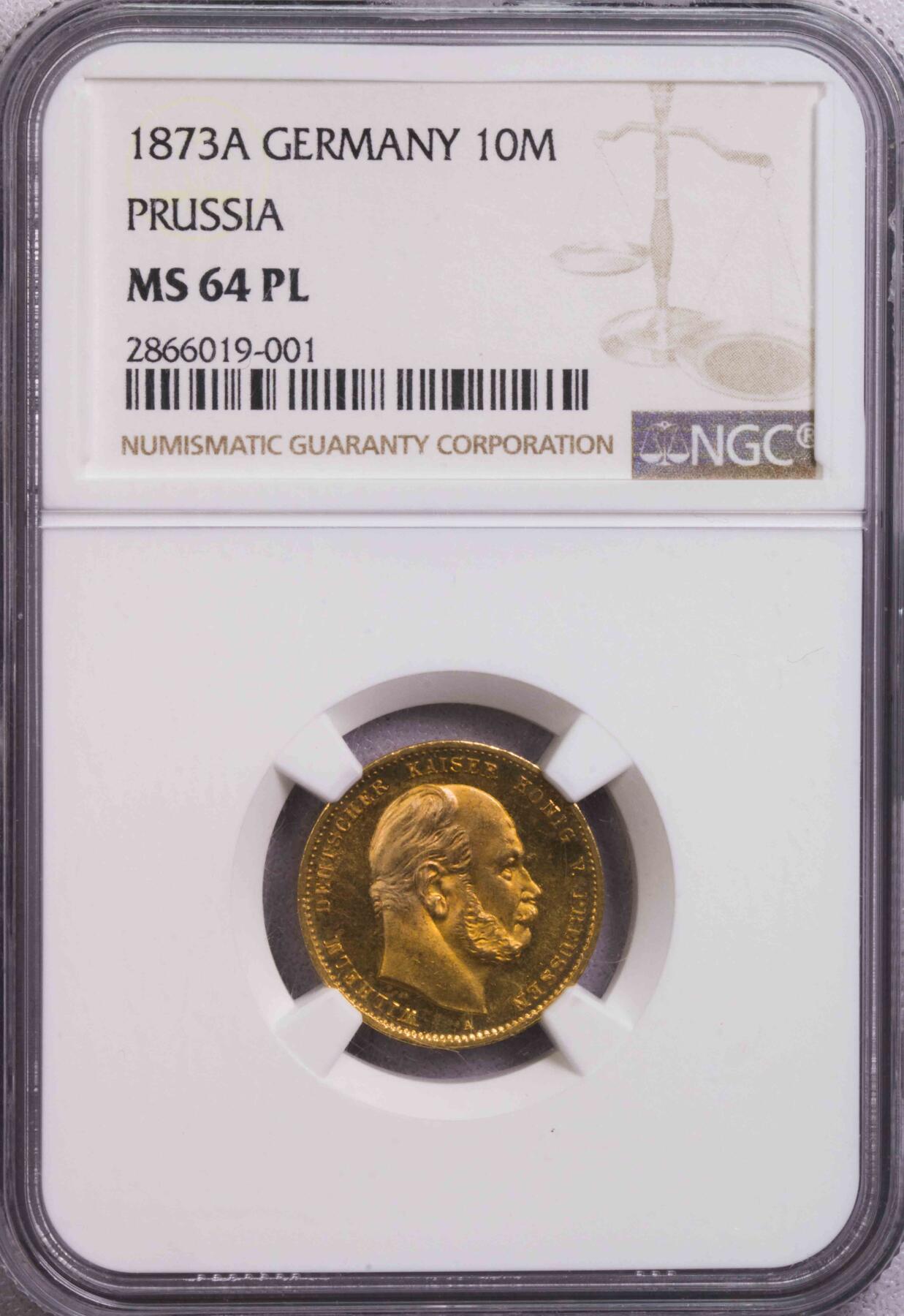 NGC-MS64PL 1873普鲁士10马克短翅金币 类镜面