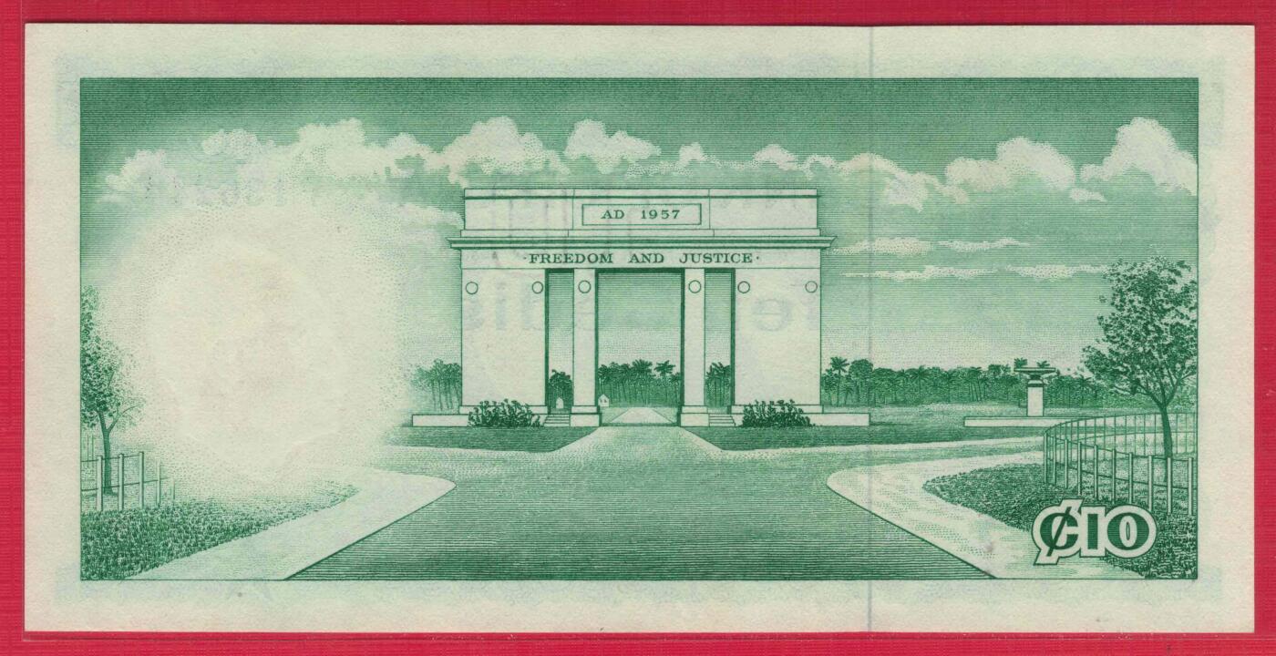 加纳1965年10塞地 44双尾 非洲纸币 实物图 UNC