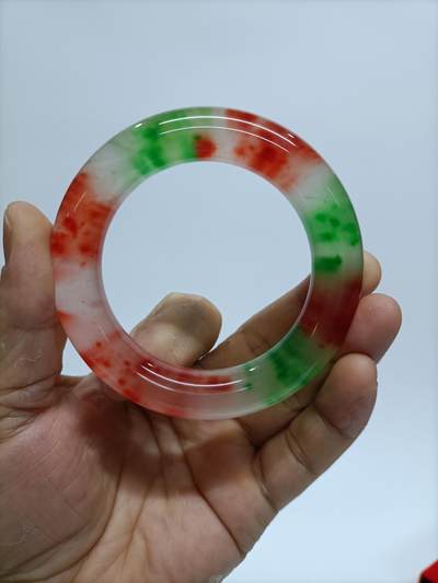 天然翡翠胭脂红冰糯种圆条手镯带证书 - 天然翡翠胭脂红冰糯种圆条手镯带证书