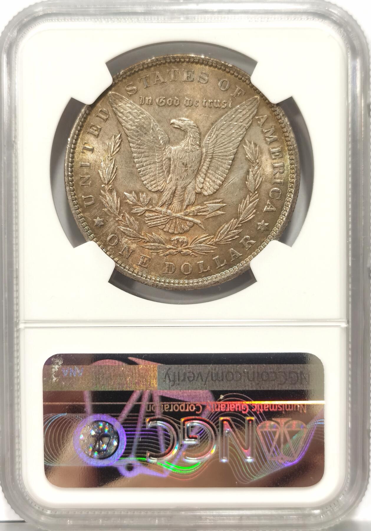 【麦稀奇世界钱币展】博洋堂“流萤染夏”六月精品专场暨第081期（全场包邮） 1896年美国摩根银币P版NGC-MS63，原汁原味双面彩老包浆，包浆醇厚浓郁，打制精美，状态极佳。略为低评，状态和品质绝对不输MS64分