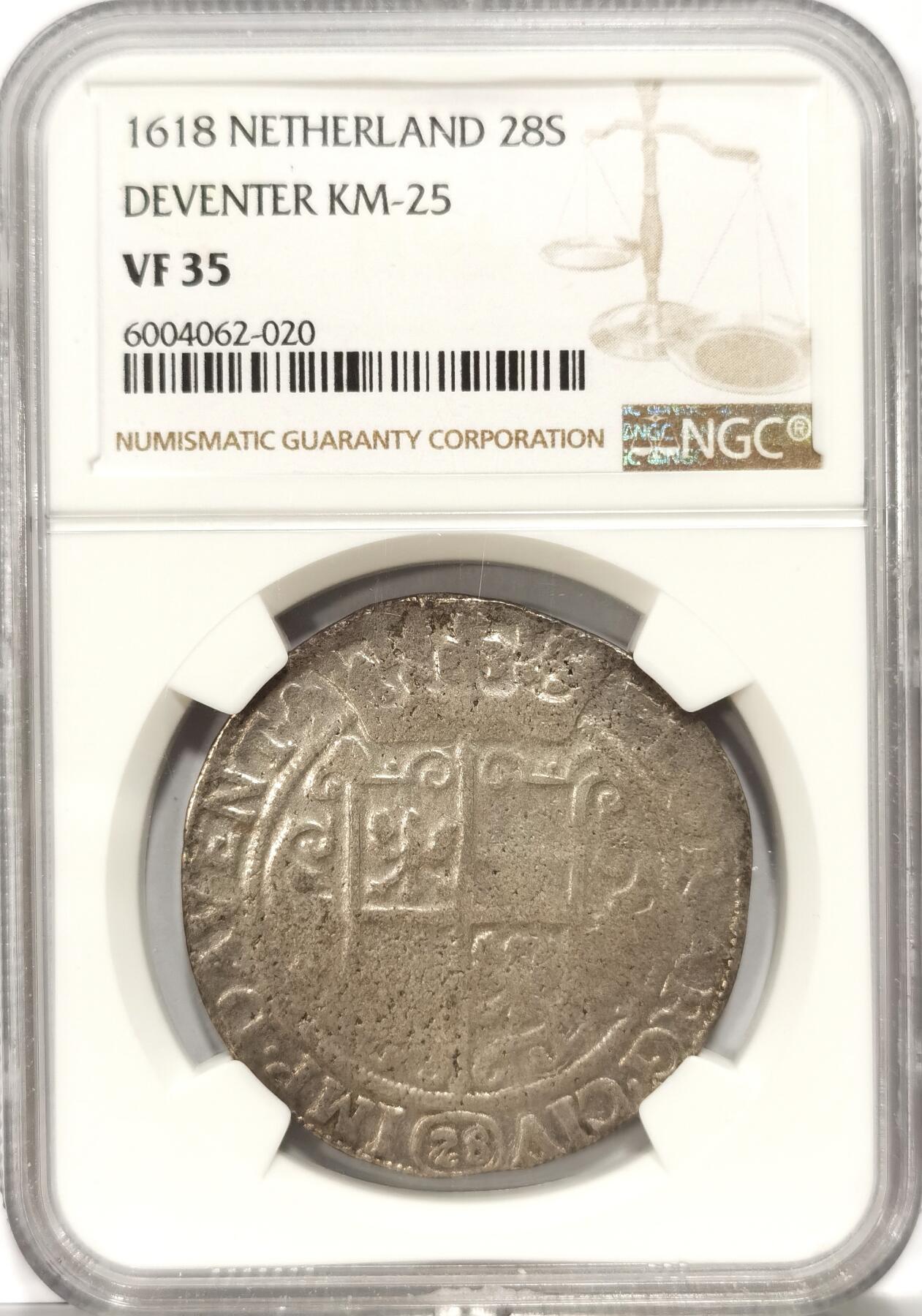 【麦稀奇世界钱币展】博洋堂“流萤染夏”六月精品专场暨第081期（全场包邮） NGC VF35 1618年荷兰代芬特尔28S=2/3泰勒银币 极难见到的有分+打制居中币胚圆滚无开裂 品相虽有弱打也很难得了 神圣罗马帝国的自由市，双头鹰和皇帝马蒂亚斯头衔